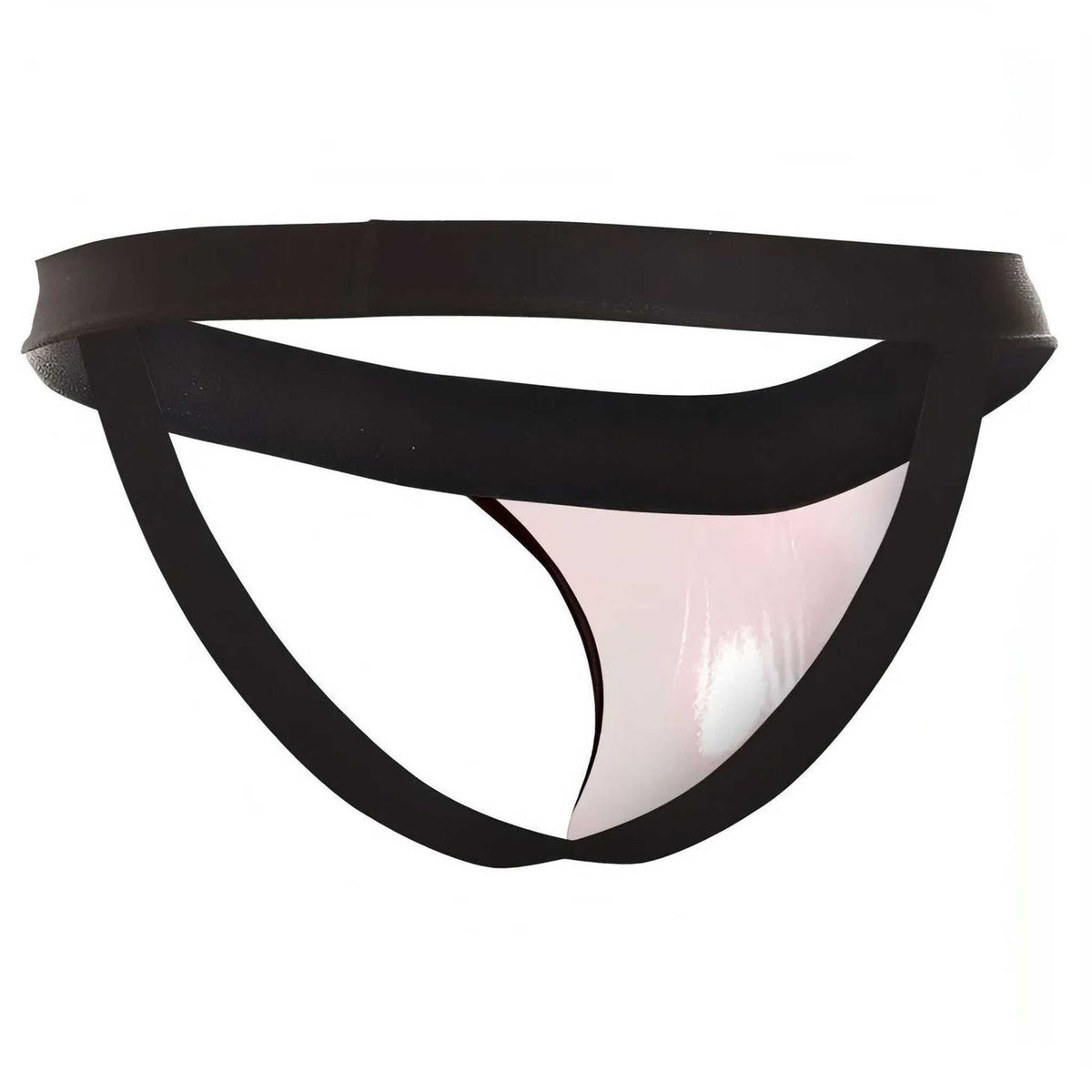 Jockstrap nero opaco visto dall'alto su sfondo bianco