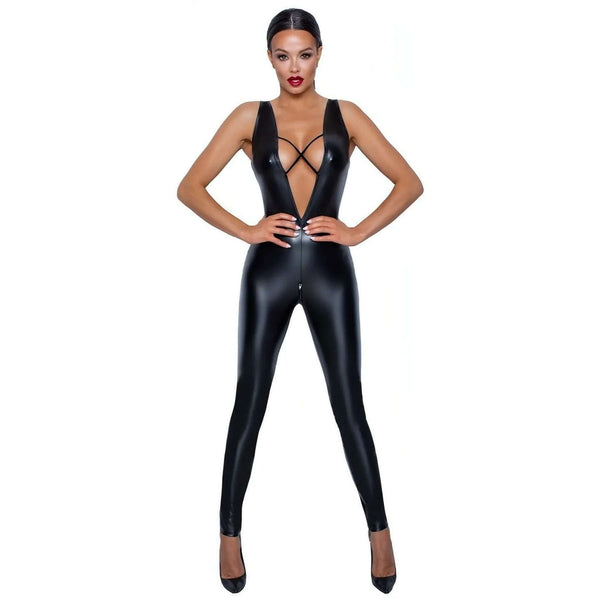 Jumpsuit aderente con cinturini di velluto incrociati - Nero Opaco, Taglia S