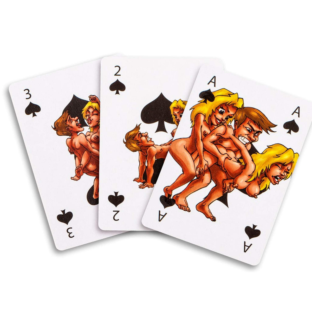 Primo piano carte picche Kamasutra con illustrazioni a fumetto