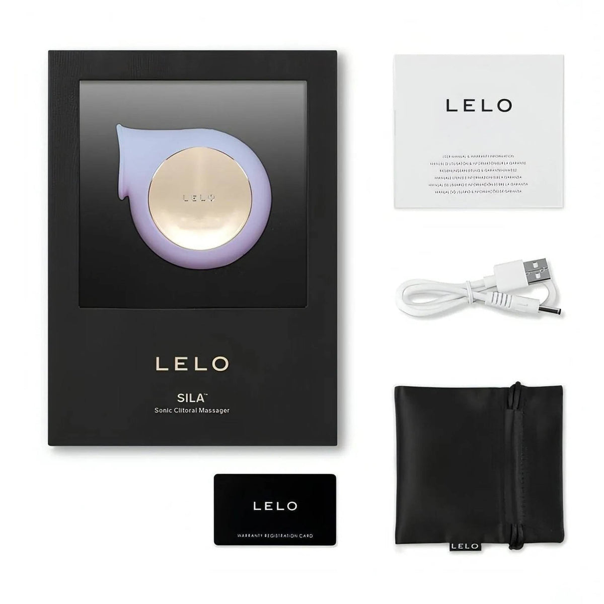 Kit completo LELO Sila con cavo USB, sacchetto e garanzia