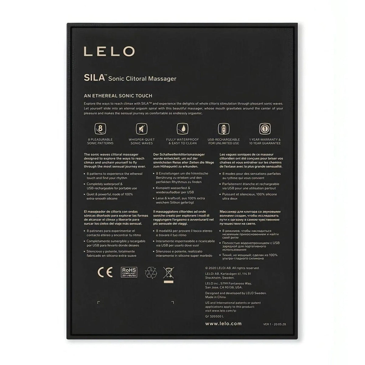 Retro confezione LELO Sila impermeabile ricaricabile USB 8 pattern