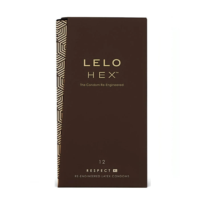 Confezione da 12 preservativi Lelo Hex Respect XL in lattice naturale colore marrone scuro