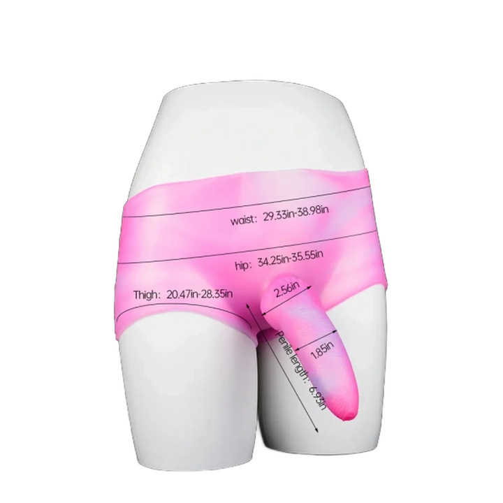 Taglia pantaloncini silicone leopardati rosa viola con inserto pene