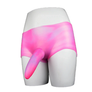 Pantaloncini silicone leopardato rosa viola con inserto pene realistico