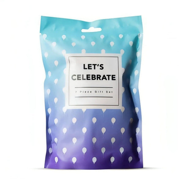 Let's Celebrate Gift Box - Vibratore Punto-G in Silicone, Anello Vibrante, Feather Tickler, Manette, Benda Satinata, 2x Dadi de