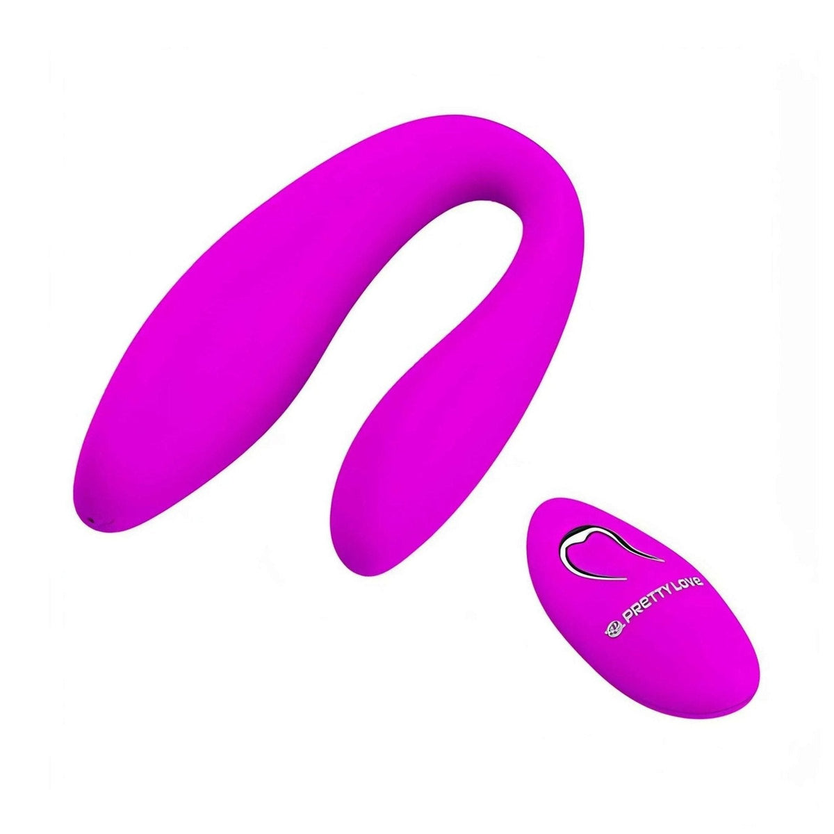 Vibratore coppia ergonomico a forma C color magenta con superficie liscia e telecomando wireless