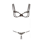 Completino intimo nero Cottelli con reggiseno a coppe scoperte, pizzo decorativo e pendente centrale