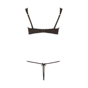 Completino intimo nero Cottelli con reggiseno a costine e mutandina thong fiocco centrale