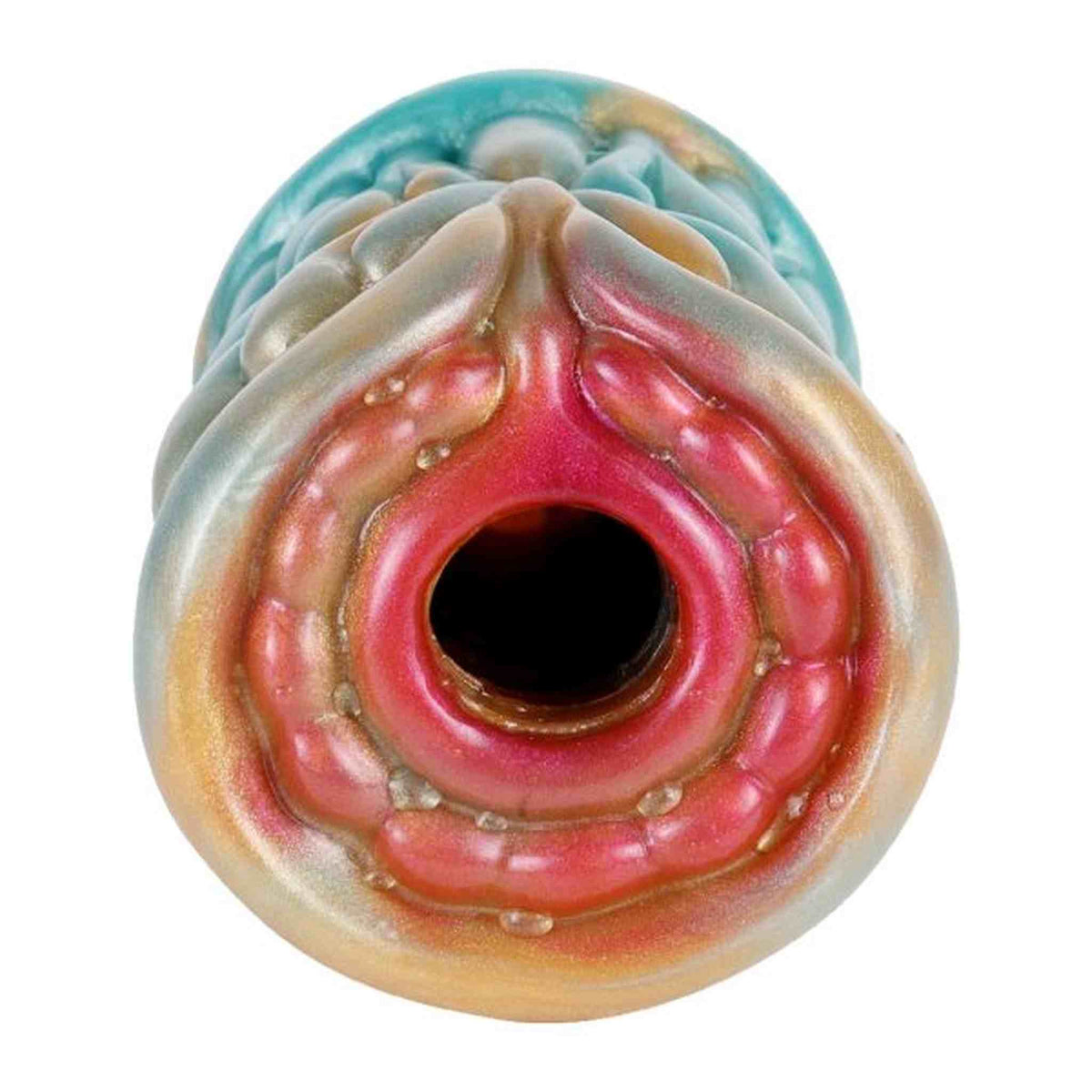Masturbatore silicone liquido blu fiamma rosa oro struttura anelli interni