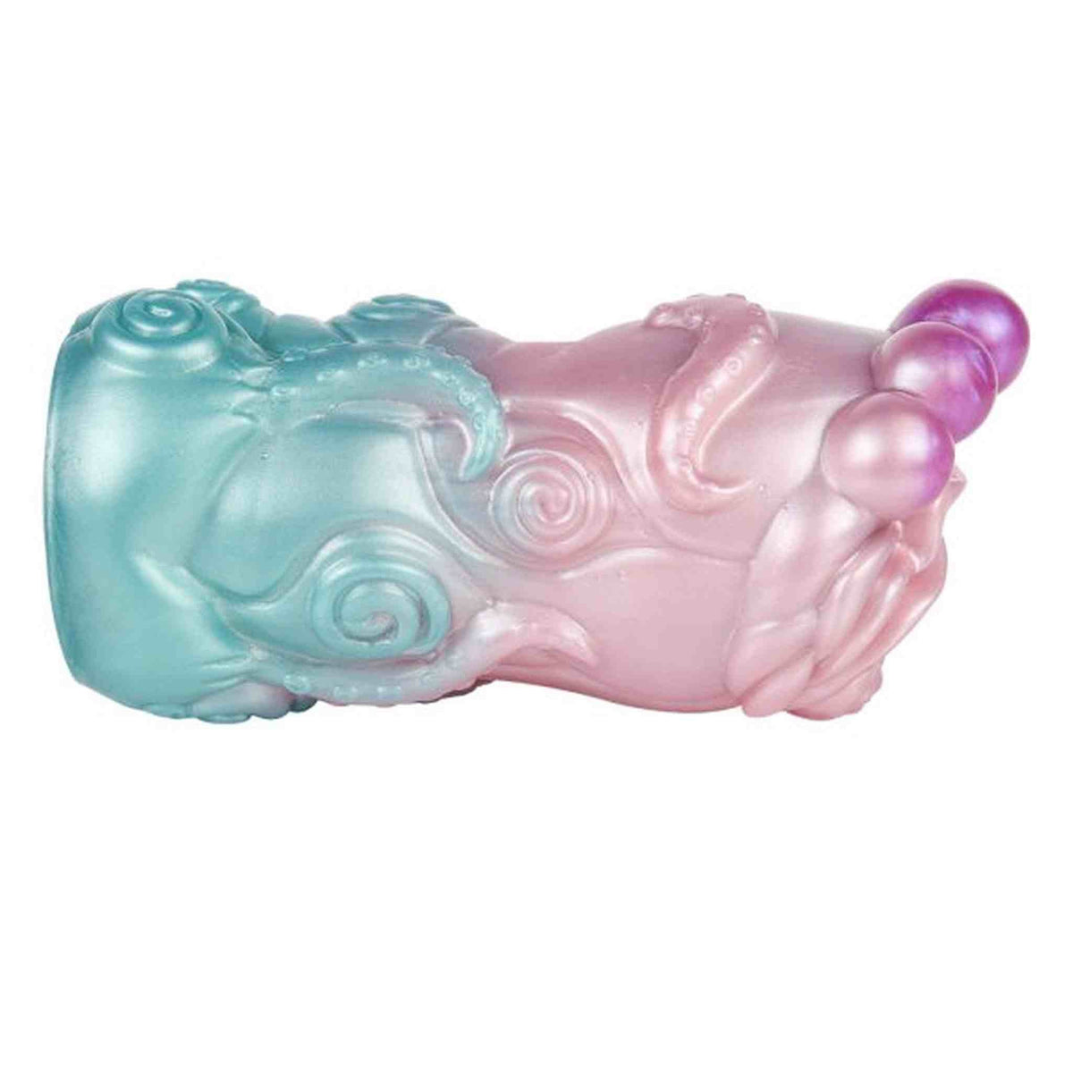 Toy silicone liquido forma polpo gradiente blu ciano rosa viola con dettagli tentacoli