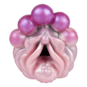 Estremità superiore toy silicone liquido labbra rosa con sei sfere viola lucide