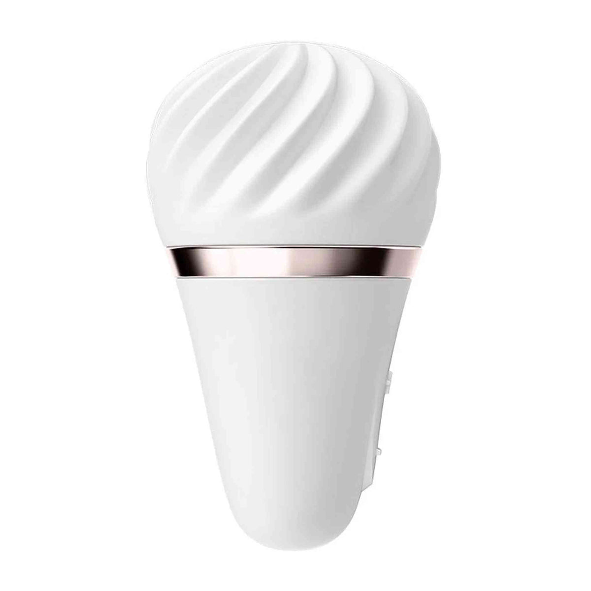 Vista laterale vibratore Lay-on Satisfyer bianco interruttore nascosto