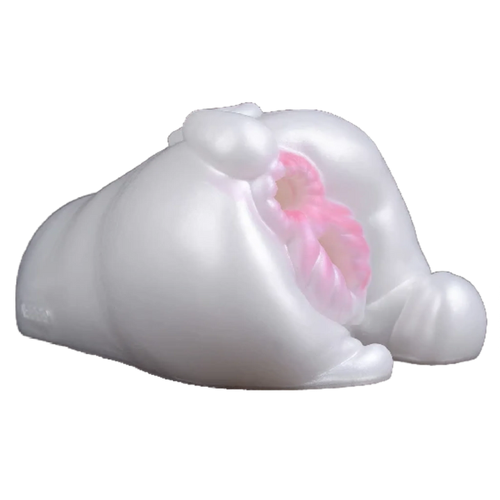 Vista frontale maialino masturbatore silicone bianco interno rosa