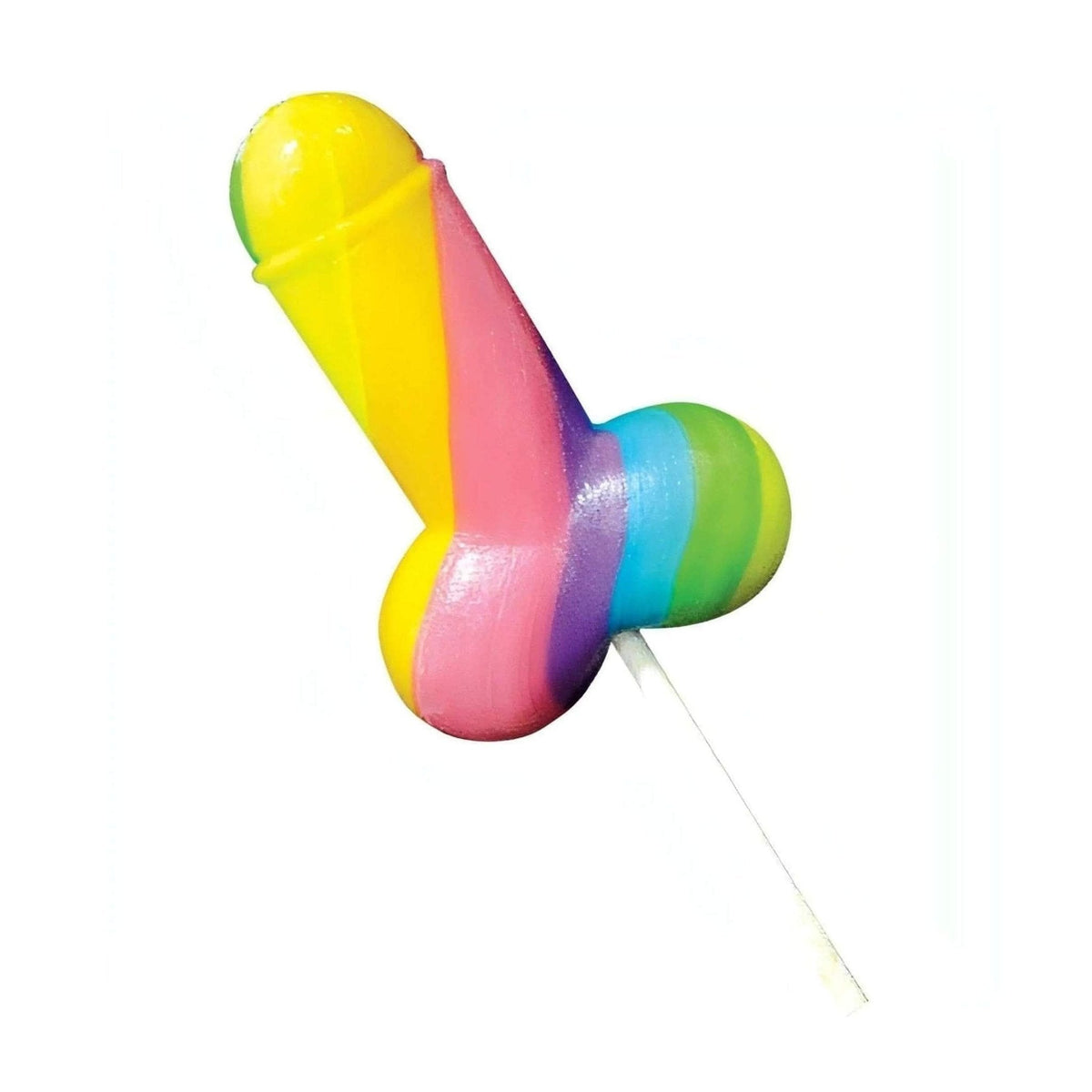 Lollipop Pisello Arcobaleno a forma di organo maschile con strisce colorate e bastoncino