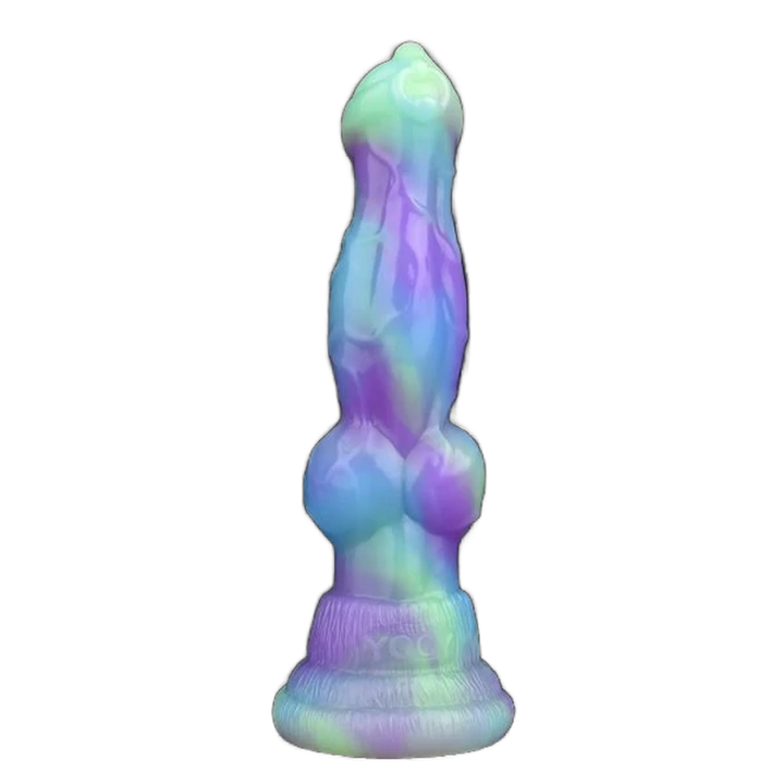 Dildo silicone Lotus Wolf colorato sfumato viola blu verde chiaro con nodo centrale