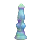 Dildo silicone effetto gradiente verde viola blu con sezione centrale ampia e base circolare