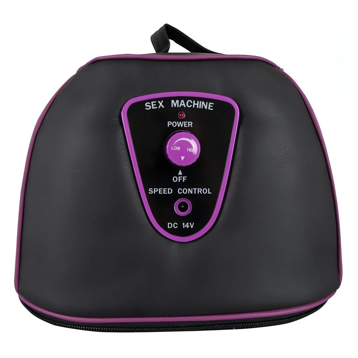 Pannello di controllo frontale Love Machine nero con bordi viola e interruttore velocità rotativo
