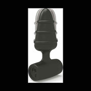 Plug anale vibrante nero in silicone morbido con tre anelli e impugnatura di sicurezza