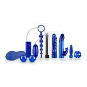 Collezione vibratori e accessori erotici blu finitura metallica