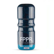 Masturbatore trasparente FPPR. con base blu e etichetta Vagina