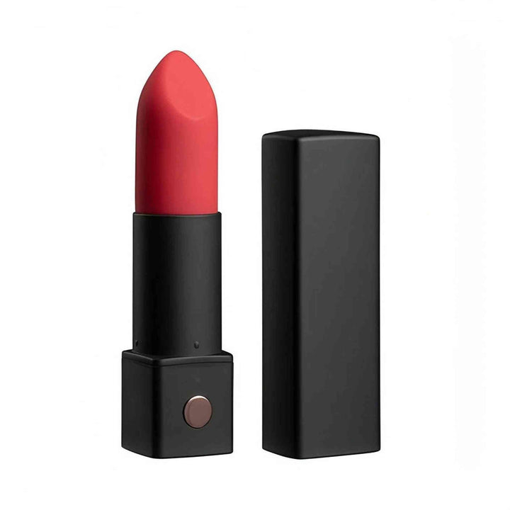 Vibratore ovulo rosso intenso Lovense Exomoon con cappuccio nero staccato e pulsante frontale