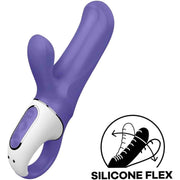 Vibratore coniglio flessibile in silicone viola con etichetta Silicone Flex