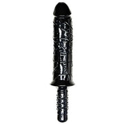 Doppio dildo Falcon nero in PVC lucido con superficie a righe spiralate e impugnatura antiscivolo