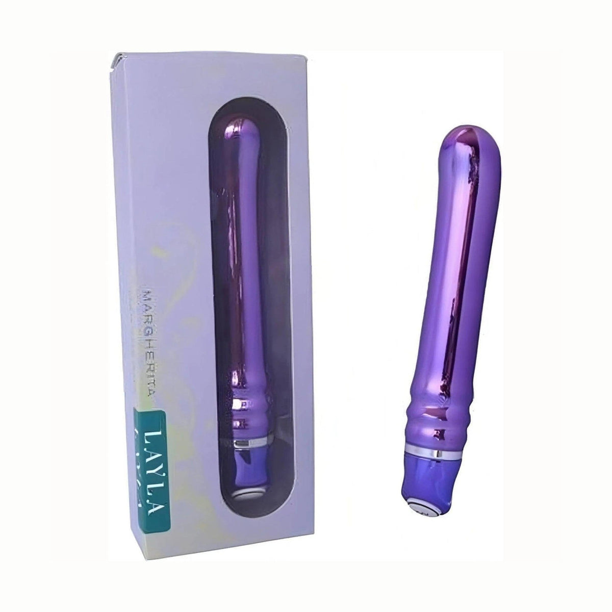 Confezione vibratore Margherita viola metallico Layla con finestra trasparente