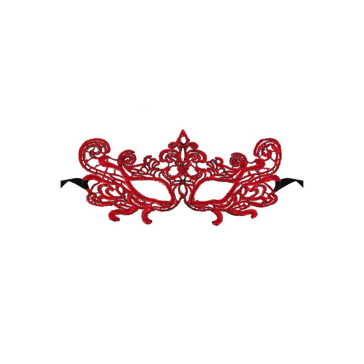 Maschera veneziana rossa in pizzo con ricami floreali per feste