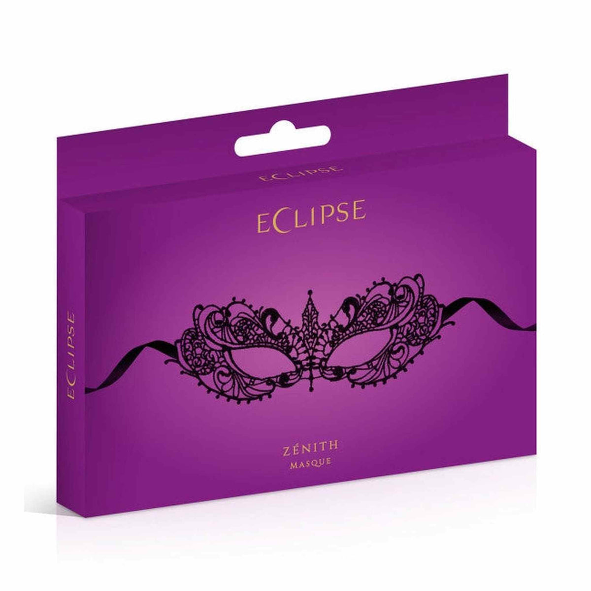 Confezione Eclipse Zenith Masque viola scuro con logo oro e maschera nera