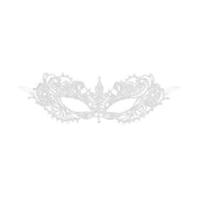 Mascherina Zenith bianca glitterata con design floreale simmetrico e cinghie bianche