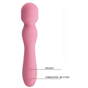 Vibratore a bacchetta rosa in silicone con pulsanti ON/OFF e vibrazione