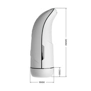 Dimensioni masturbatore elettrico bianco 260mm altezza con base piatta e striscia nera verticale