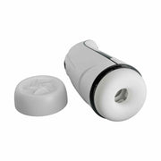 Masturbatore elettrico bianco opaco con cappuccio rimovibile interno a stella incisa