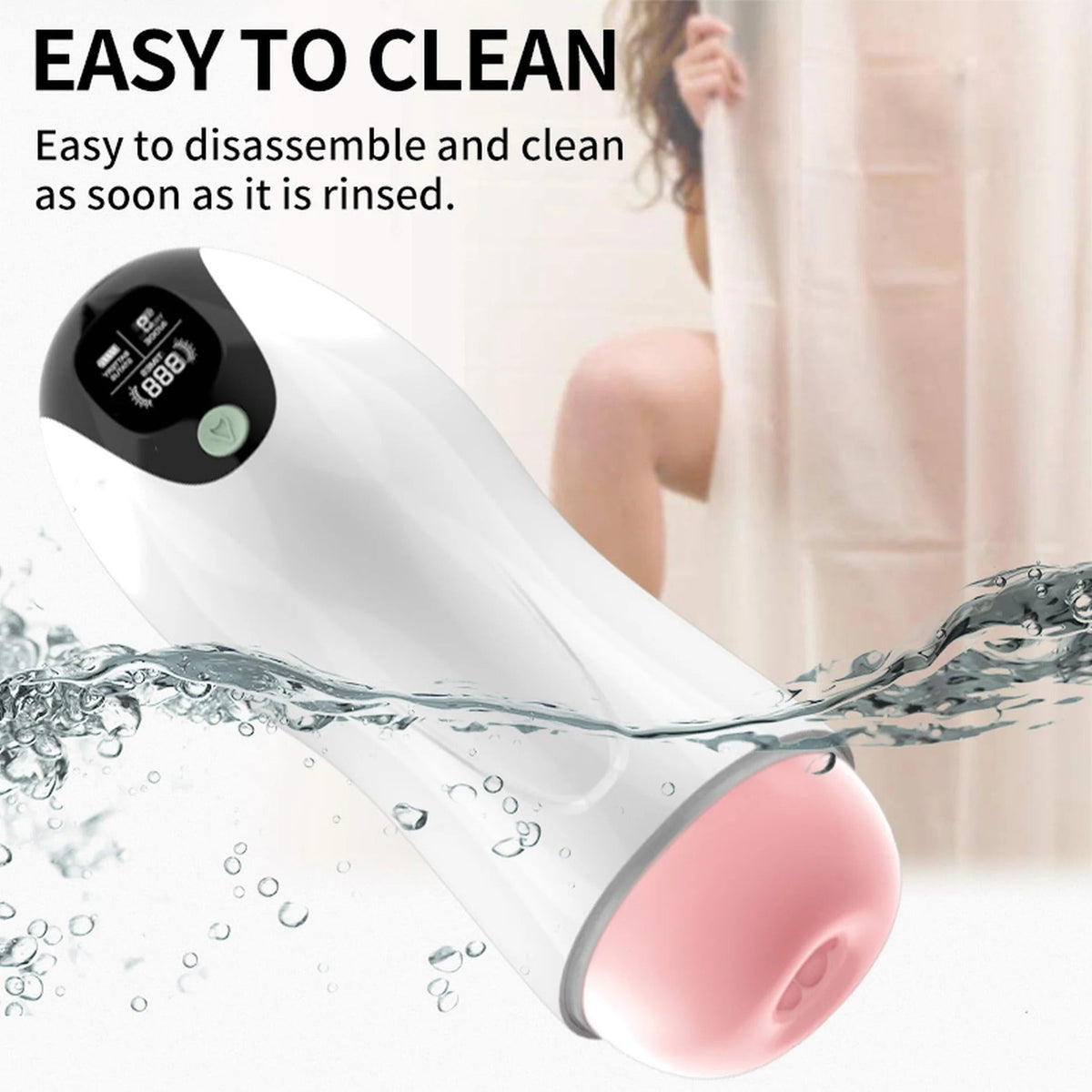 Masturbatore automatico FoxShow facile da pulire in acqua con design smontabile
