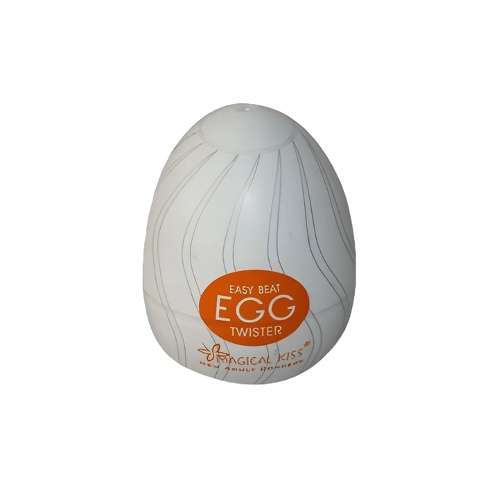 Masturbatore ovale bianco opaco EASY BEAT Egg Twister con etichetta arancione e design a spirale