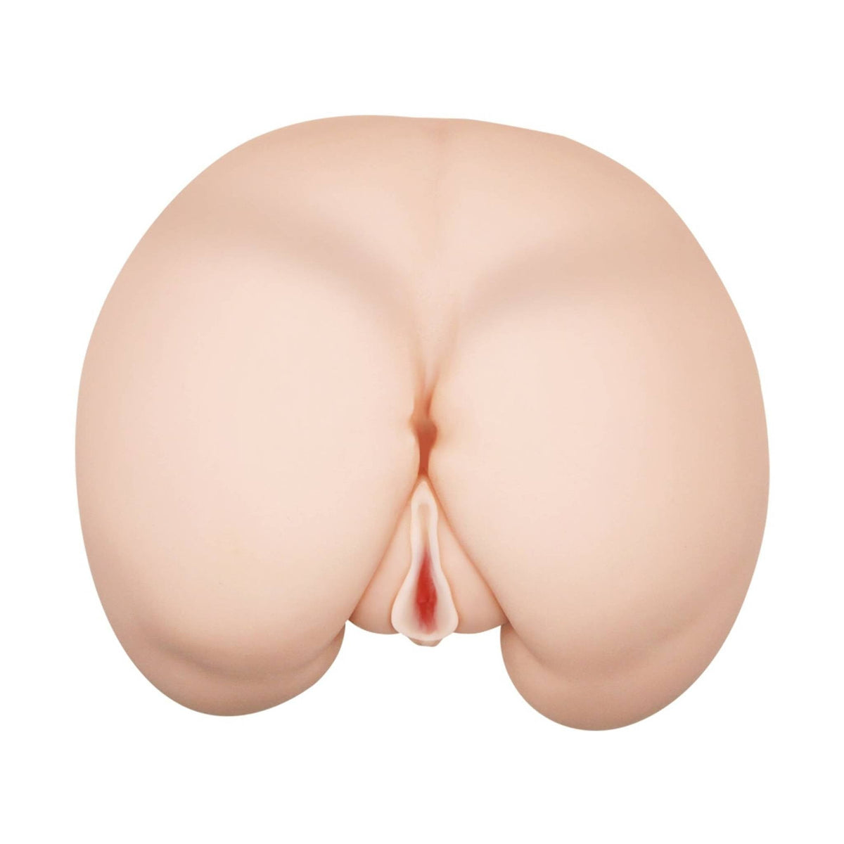 Vista posteriore masturbatore silicone carnoso apertura anale e vaginale