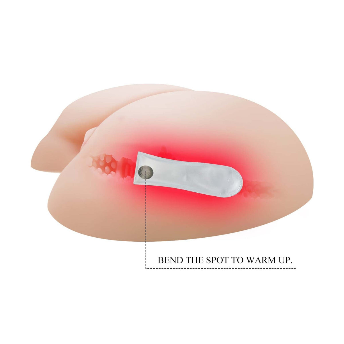 Masturbatore silicone con zona riscaldata attivabile piegando la superficie