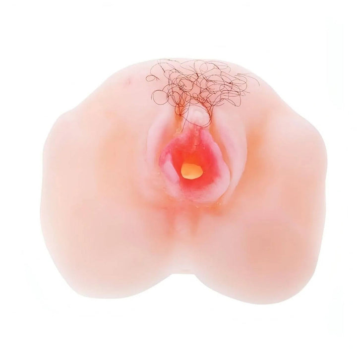 Masturbatore vibrante vista dall'alto pelle sintetica rosa con peli