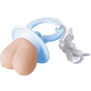 Maxi ciuccio seno femminile blu chiaro con cordino satinato, gadget scherzoso per addio al celibato