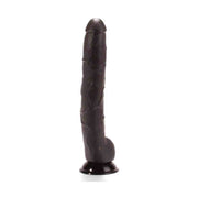 Dildo nero realistico X-Men da 13 pollici con dettagli anatomici e vene su sfondo bianco