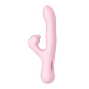 Vibratore rosa a forma di coniglio profilo curvo con appendice laterale
