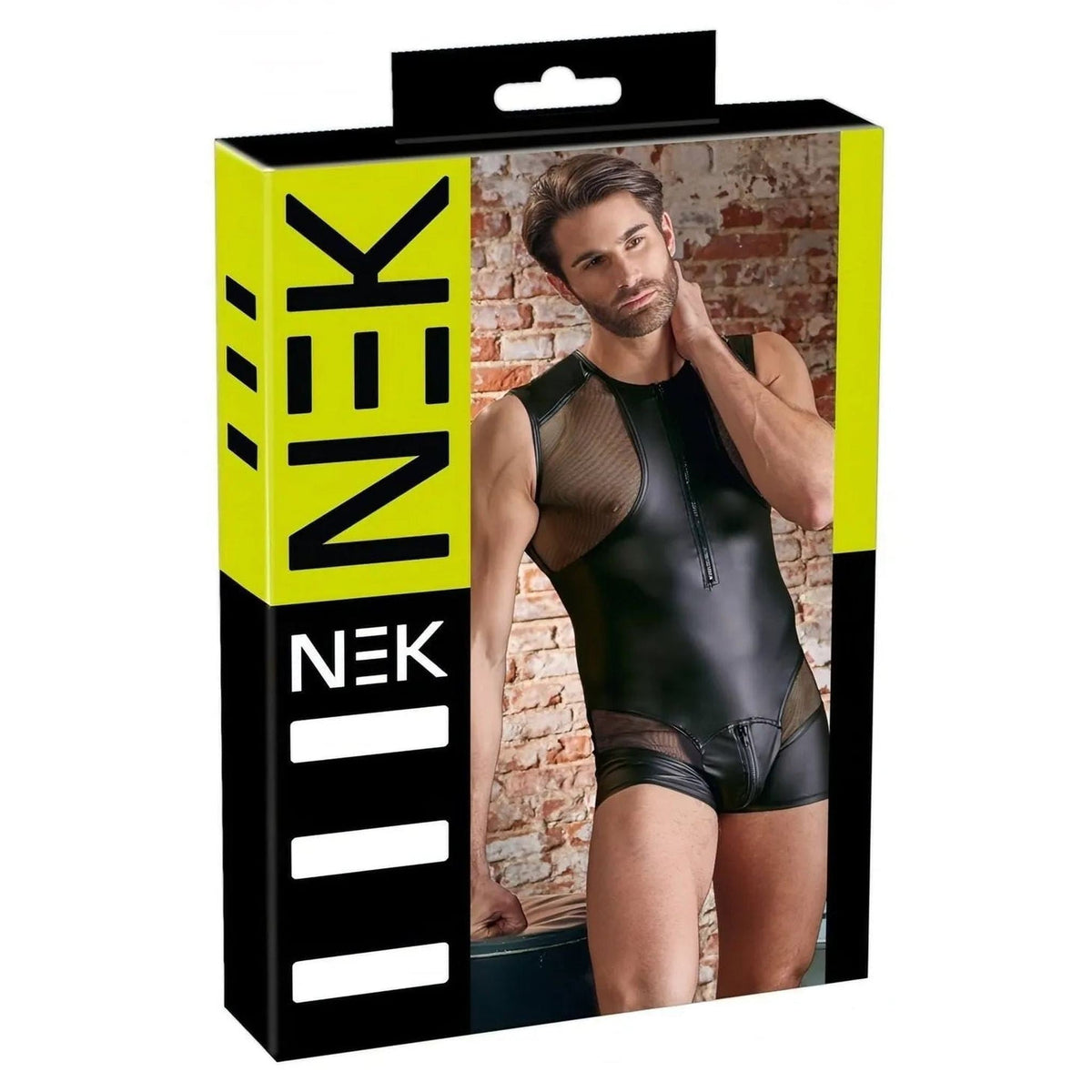 Scatola confezionamento NEK playsuit uomo nero con grafica e logo giallo nero