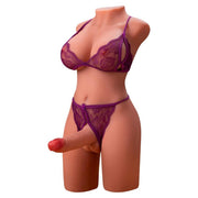 Torso Miah profilo laterale lingerie pizzo viola pene pneumatico avanti