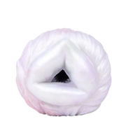 Dettaglio apertura triangolare morbida masturbatore in silicone rosa e bianco