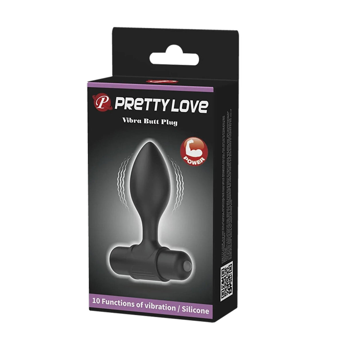 Confezione scatola nera plug anale vibrante Pretty Love con logo e specifiche