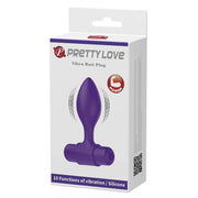 Confezione bianca plug anale vibrante viola con linee vibrazione e logo