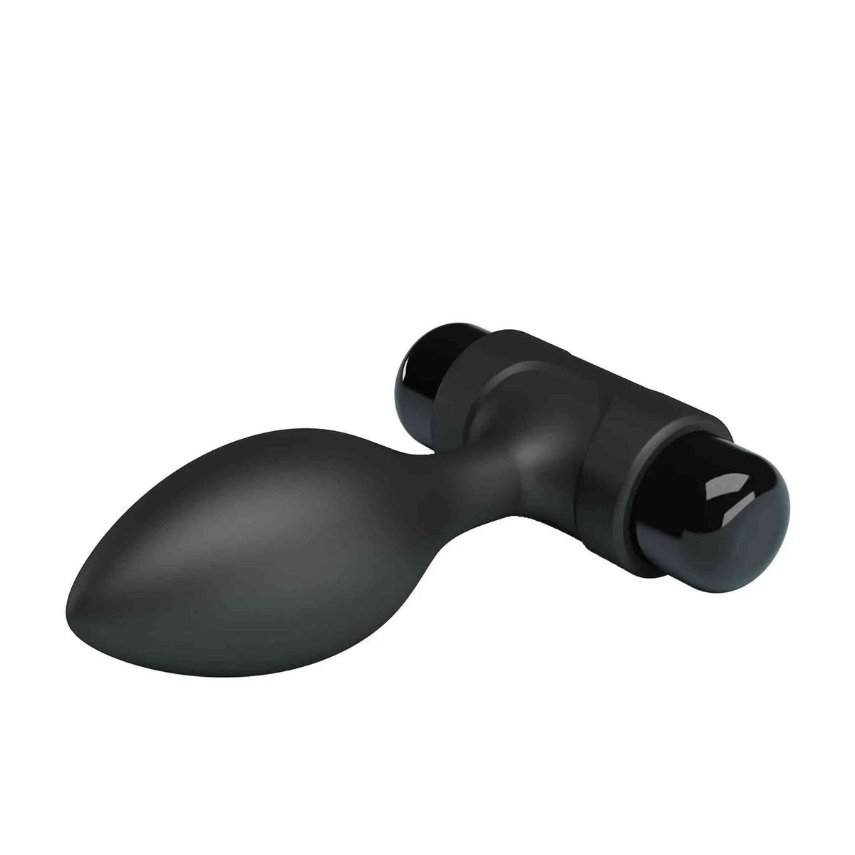Vista laterale inferiore plug anale nero in silicone con base cilindrica