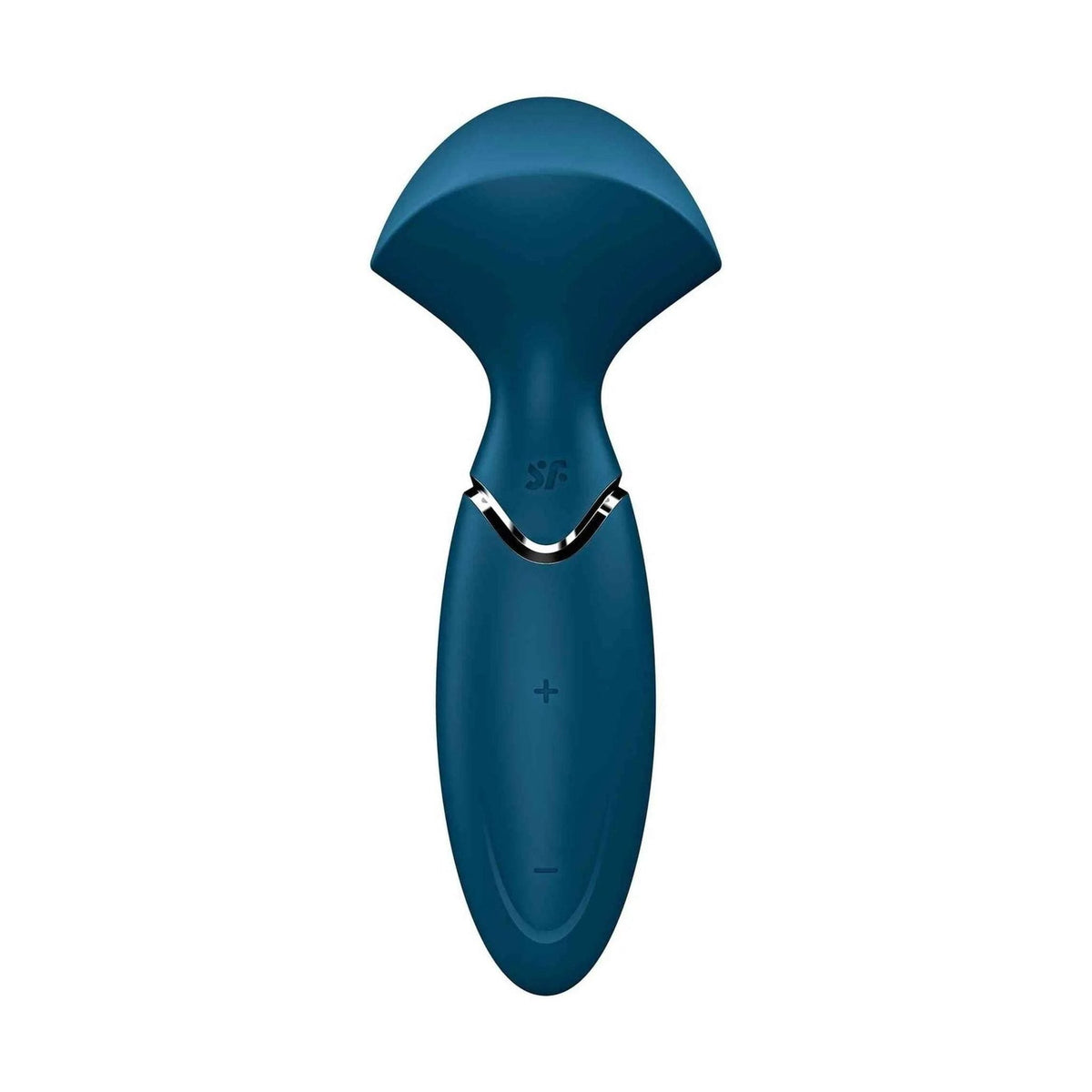Vibratore a bastone Mini Wand-er blu Satisfyer testa a ventaglio e anello cromato