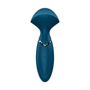 Vibratore a bastone Mini Wand-er blu Satisfyer testa a ventaglio e anello cromato